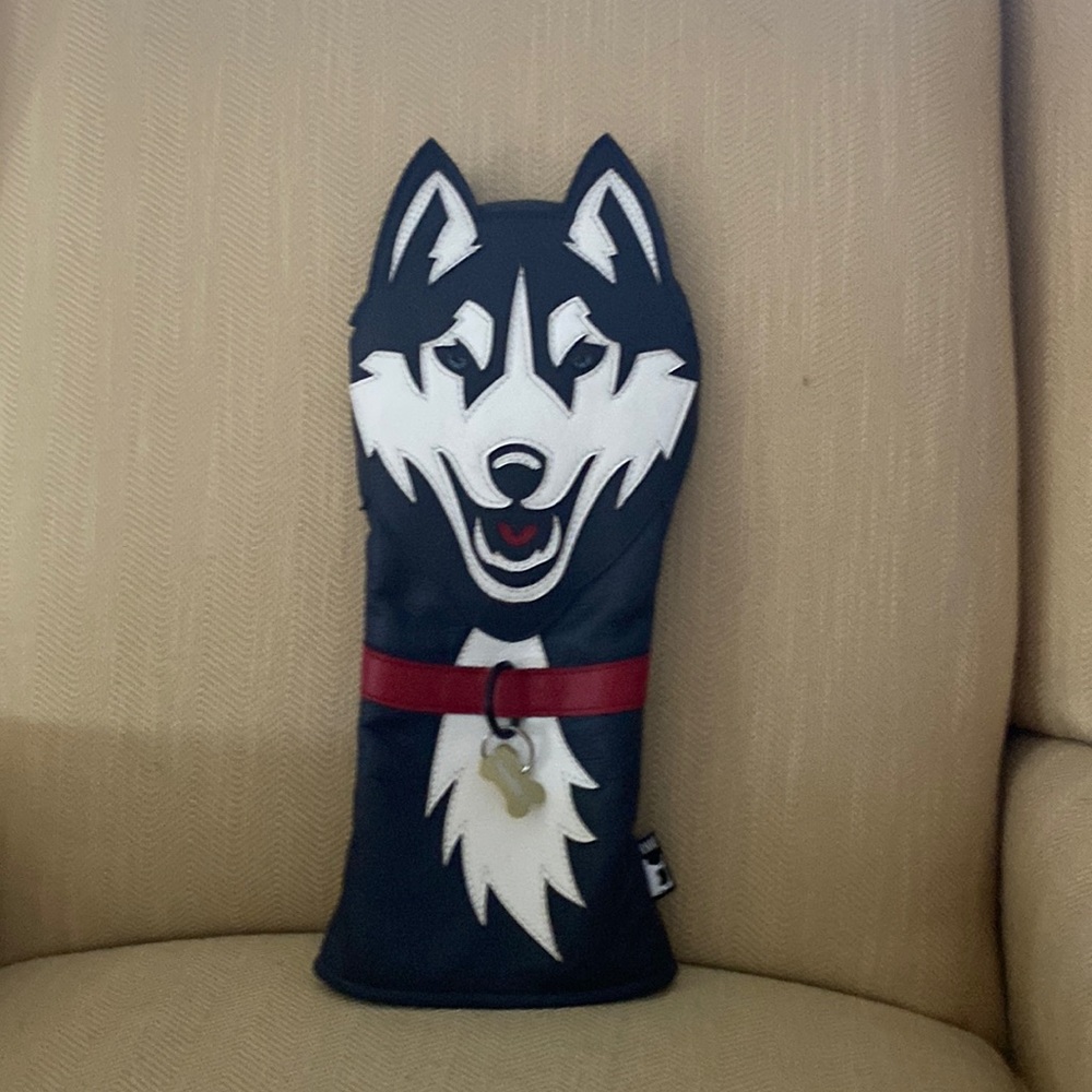 UConn Husky golf head over. Top quality leather.  Will fit any size driver.